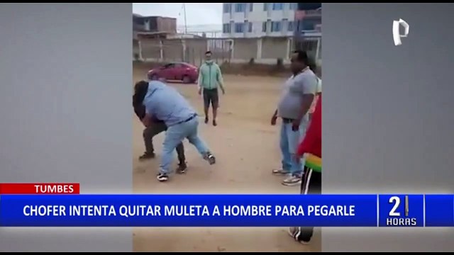 Tumbes: chófer intenta quitarle las muletas a un hombre para pelear y atacar a otro conductor