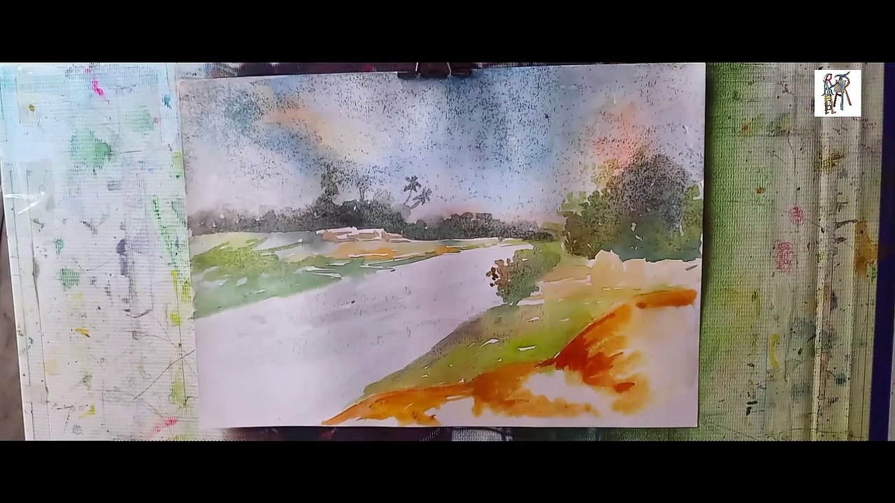 Bangladeshi Village Scenery Drawing Easy Water color | Village drawing | Razoun Mondol | Rakhaon Art