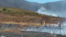 Brigadistas combatem incêndio criminoso na BR-040 e Serra da Moeda