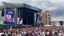 Sam Ryder performing alongside Batala Portsmouth samba band at Victorious festival 2022