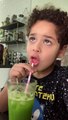 Son Drinking Green Juice Accidentally Picks up Straw with Nose