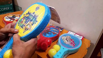 Unboxing and Review of Itoys My First Plastic Racket Set with barbie, mickey, spiderman, pow patrol characters