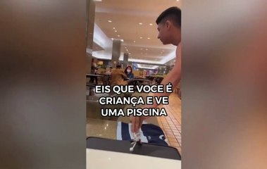 Jovem viraliza após mergulhar em chafariz de shopping em Florianópolis