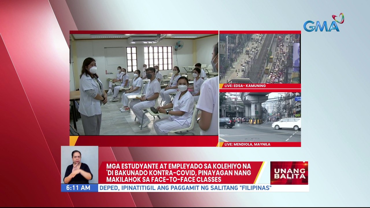 Mga estudyante at empleyado sa kolehiyo na 'di bakunado kontra-COVID, pinayagan nang makilahok sa face-to-face classes | UB