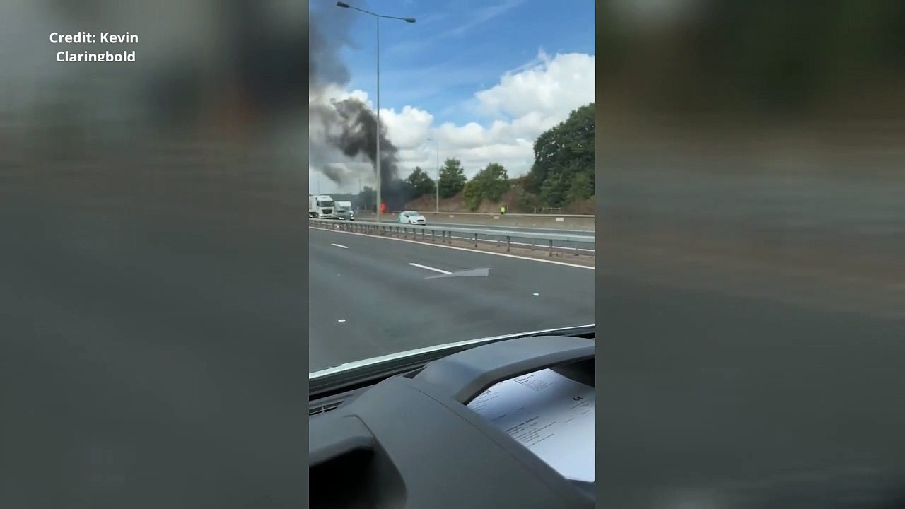 Van fire on the M20