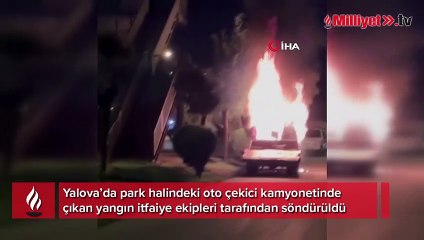 Yalova’da oto çekici alevlere teslim oldu