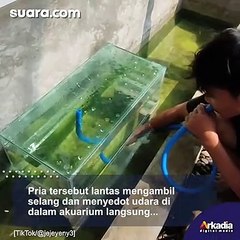 Cowok Bikin Kolam Ikan Melayang, Warganet Salfok Lihat Aksinya Sedot Langsung Pakai Mulut