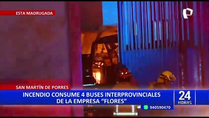 Скачать видео: Incendio de 4 buses dentro cochera habría sido provocado: policía encontró restos de bombas molotov