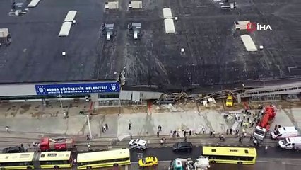 Bursa’da otobüs terminaline yıldırım düştü...Çatı çöktü, ağaçlar yıkıldı