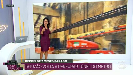 Tatuzão volta a perfurar túnel do metrô 31/08/2022 15:09:52