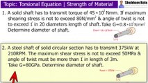 Torsional Equation: Calculate Diameter of Shaft [Solved Problem] Strength of Material | Shubham Kola