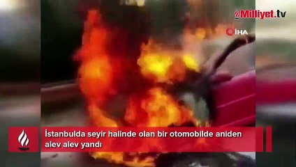 Seyir halindeki araç alev alev yandı