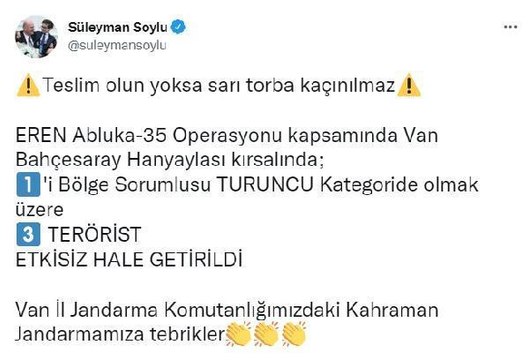 Van gündem: Van'da 1'i turuncu kategoride 3 terörist etkisiz hale getirildi
