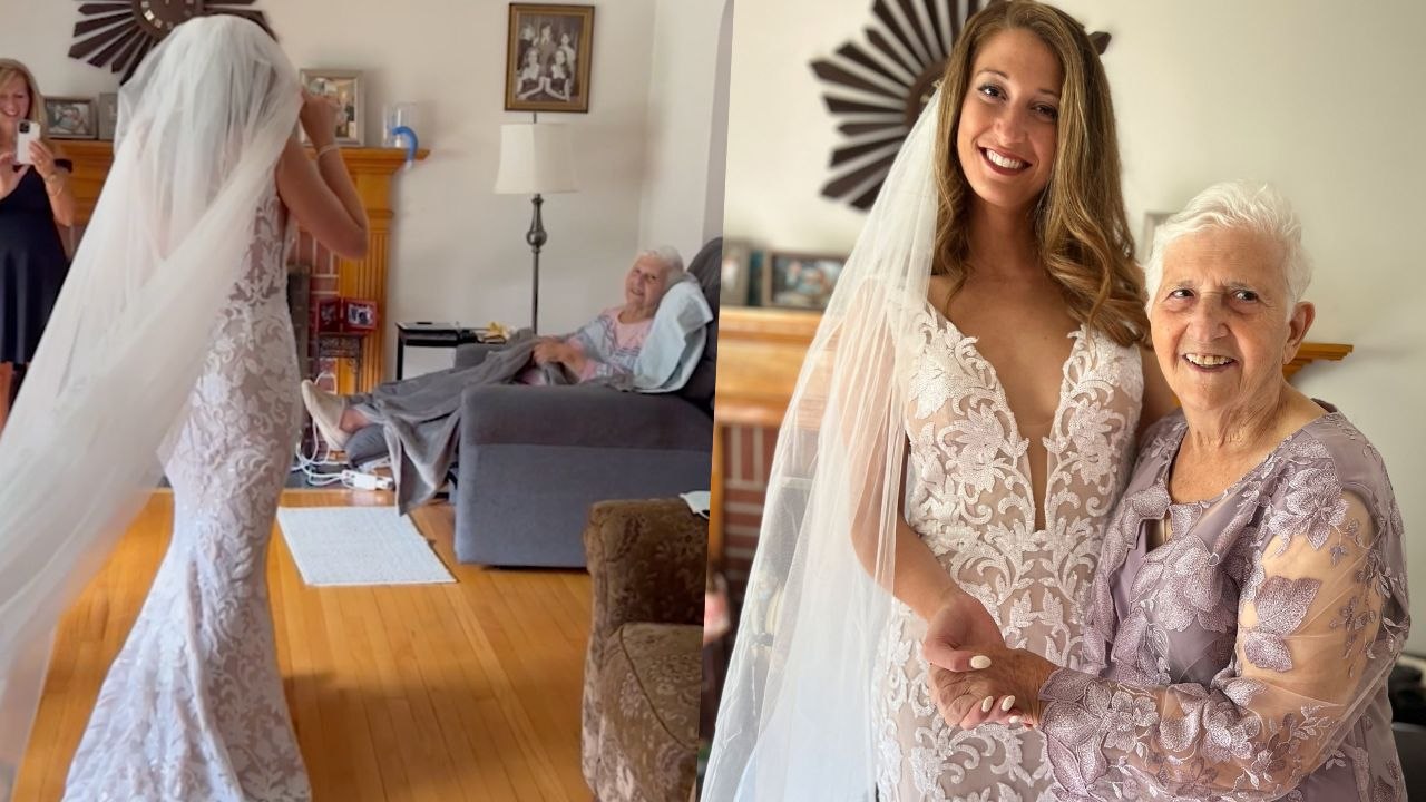 Bride Surprises Grandma In Wedding Dress When She Can't Make Wedding | Happily TV