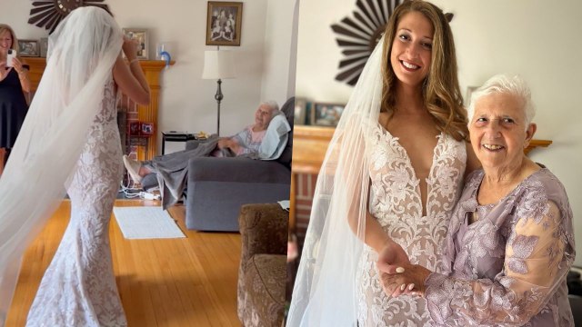 Bride Surprises Grandma In Wedding Dress When She Can't Make Wedding | Happily TV