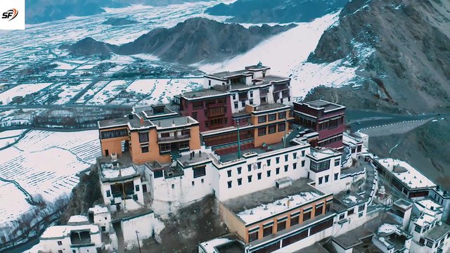Leh ladakh winter arial view drone view on kashmir