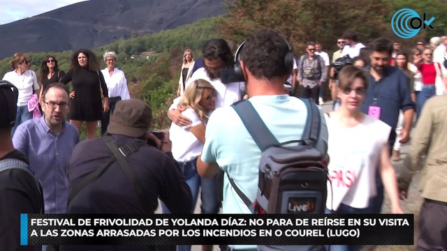 Festival de frivolidad de Yolanda Díaz no para de reírse en su visita a las zonas arrasadas por los incendios en O Courel (Lugo)