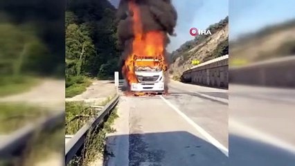 Bursa’da seyir halindeki tır alev alev yandı