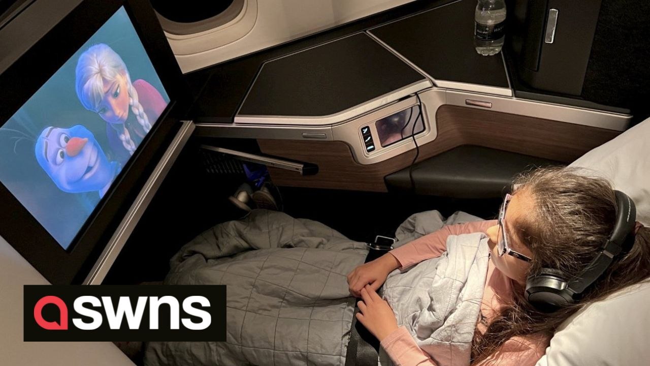Hilarious moment little girl belts out Frozen's 'Let it go' in flight's quiet business class