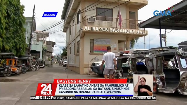Klase sa lahat ng antas sa pampubliko at pribadong paaralan sa Bataan, sinuspinde kasunod ng orange rainfall warning | 24 Oras