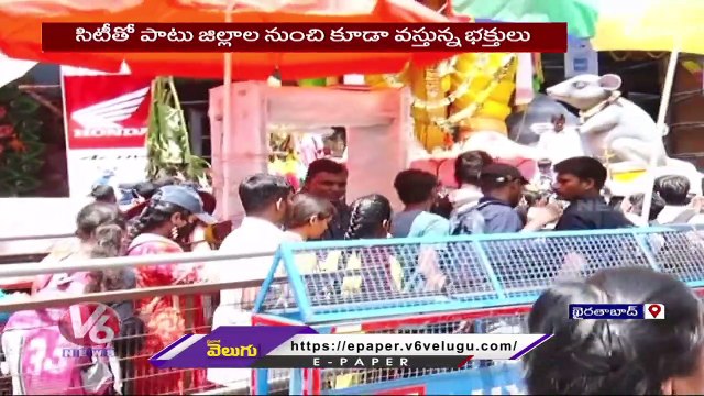 Khairatabad Ganesh Updates _ Public Offer Rituals To Ganesh _ Hyderabad _ V6 News