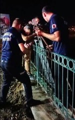 Irmak kenarında mahsur kalan köpeği itfaiye kurtardı