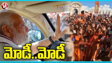 PM Modi Receives Grand Welcome At Mangalore _ V6 News