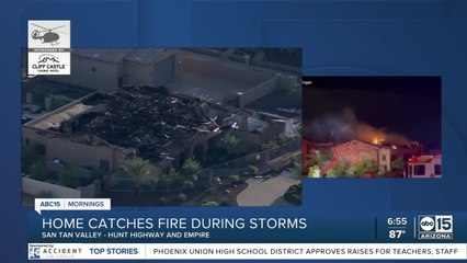 Home destroyed in fire during monsoon storms