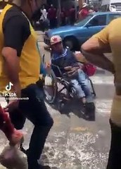 A dog is helping his human friend