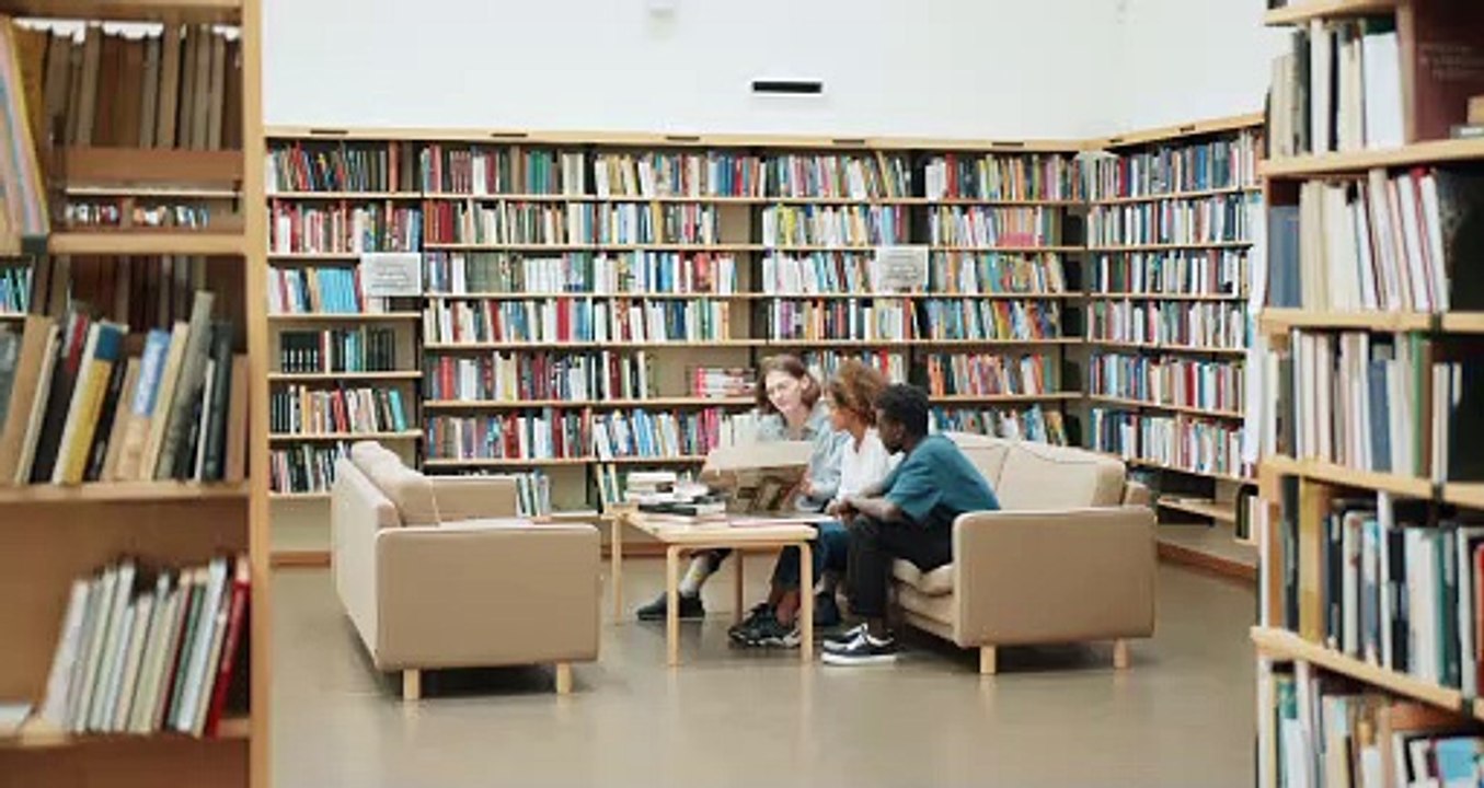 Students in the library reading books