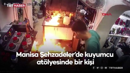 Lavaboya döktüğü asetonu çakmakla temizlemeye çalıştı