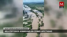 Helicópteros sobrevuelan zonas afectadas por lluvias en Coahuila
