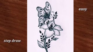 How to draw a beautiful flower and butterfly step by step very easy, flower drawing, butterfly drawing,