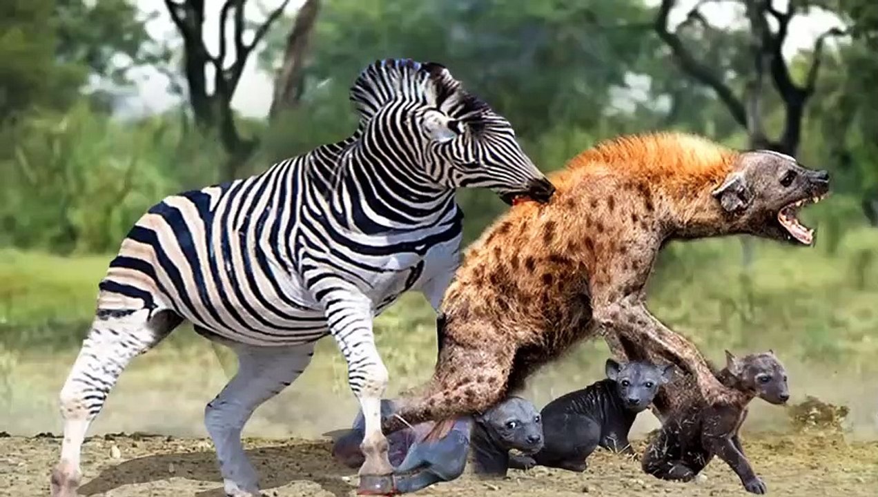 Pain!!! Painful Hyena Protects Cubs From Zebra Attack The Hunts Of