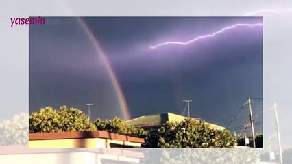 Gökkuşağı ve şimşeğin görüntüsü izleyenleri büyüledi!