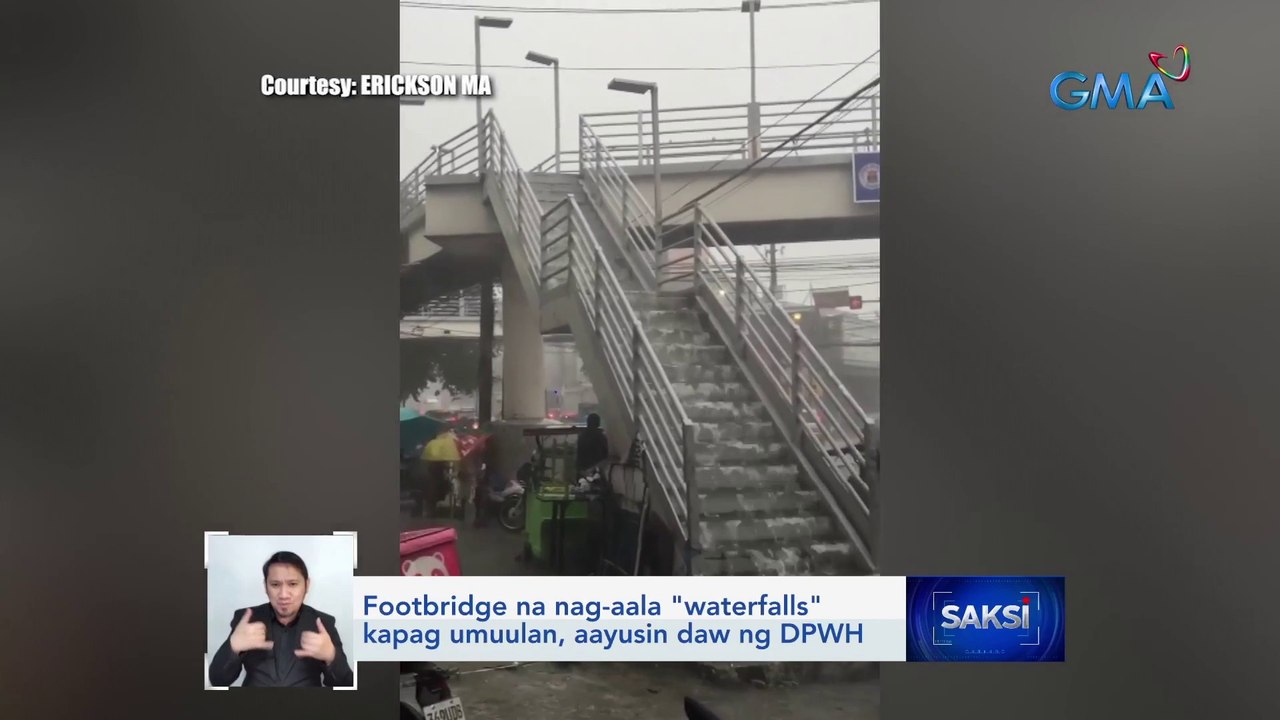 Footbridge na mala-"waterfalls" kapag umuulan, aayusin daw ng DPWH | Saksi
