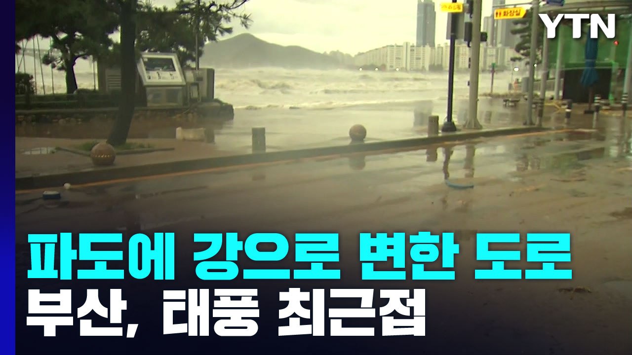 파도에 강으로 변한 도로...부산, 오전 6시 태풍 최근접 / YTN