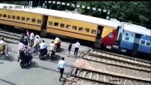 A shocking video How a person saved himself from train accident  