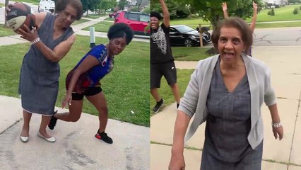 '80 y/o grandma shows her grandkids how to play basketball like a boss '