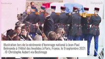 Paul et luana belmondo réconfortant leurs trois fils, alessandro, victor et giacomo, lors des obsèques de jean-paul belmondo en l église saint-germain-des-près.