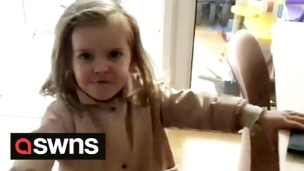 Two-year-old giving her mum a telling-off after finding her drawing in the bin