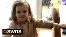 Two-year-old giving her mum a telling-off after finding her drawing in the bin