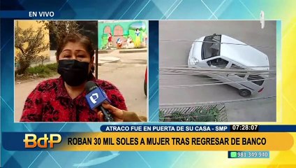 Roban S/32 mil a empresaria: víctima pide cámaras de seguridad del banco en SMP