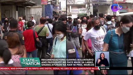 Rekomendasyong gawing boluntaryo ang pagsusuot ng face mask sa labas, sinang-ayunan na raw ni Pres. Marcos | SONA