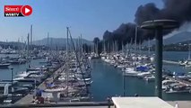 Turistik Korfu Adası'ndaki marinada milyon dolarlık yatlar alev alev yanıyor