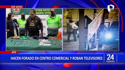 Ate: Cámaras captaron a delincuentes que hacen forado en centro comercial para robar