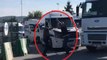 Servis ve kamyon şoförlerinin sopalı ‘yol verme’ kavgası kamerada