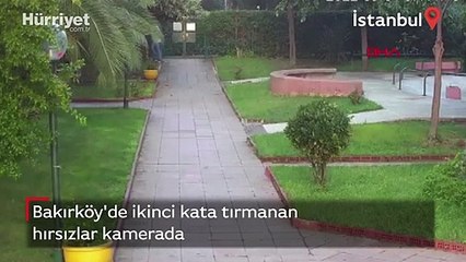 İkinci kata tırmanan hırsızlar kamerada