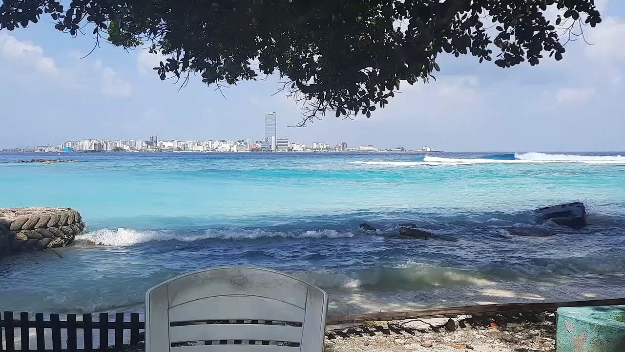 A view of Male, the capital of the Maldives, from the Villingili beach.