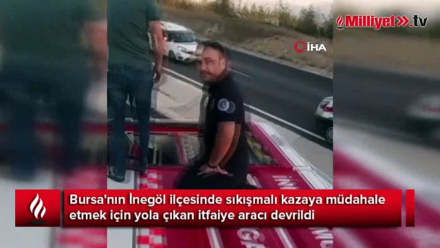 İtfaiye aracı devrildi, 3 itfaiye eri yaralandı